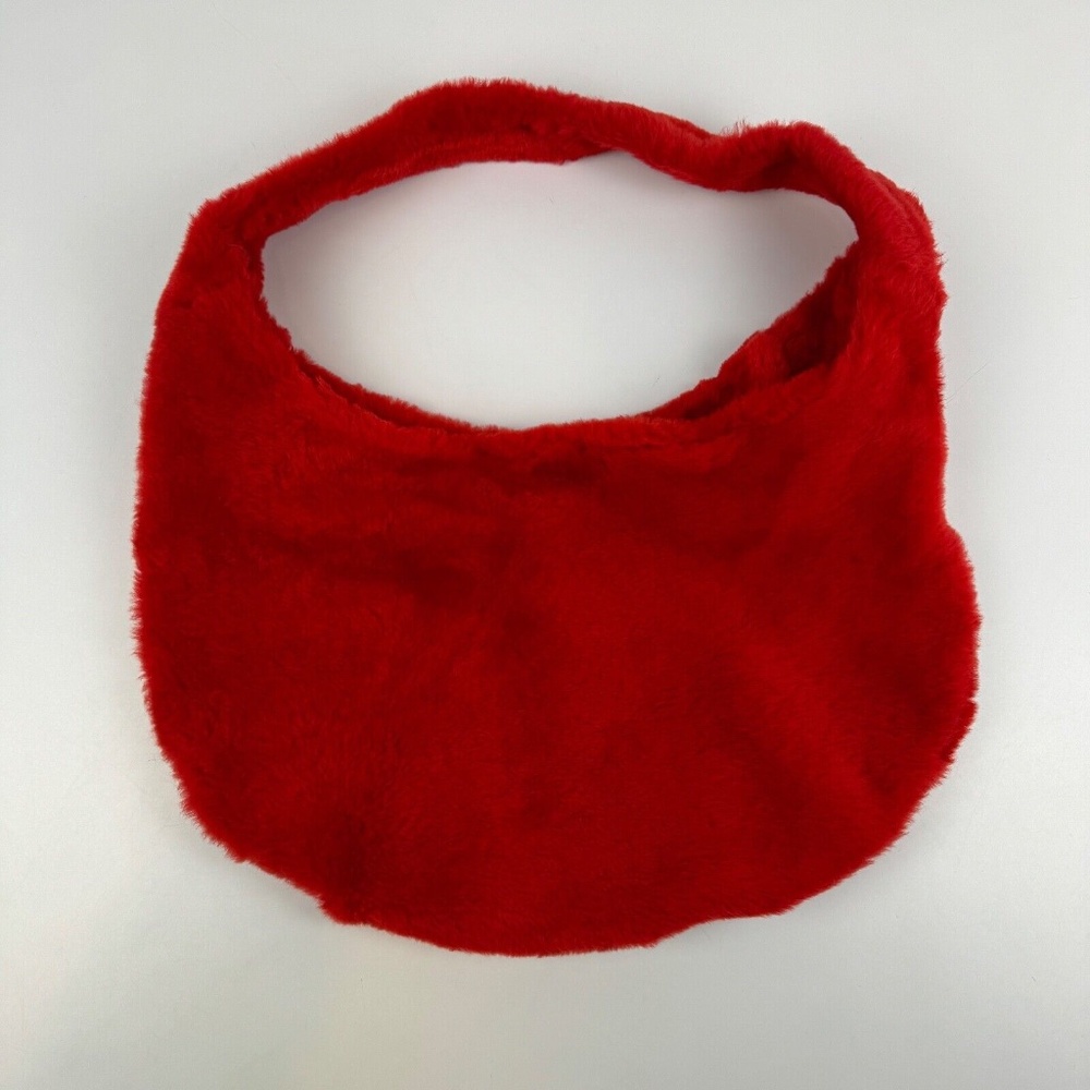 Unbranded Faux Fur Real Leather Suede Lined Hobo Bag Red Fluffy *Read